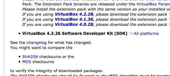 VirtualBoのチェックサム